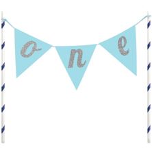 Picture of ONE 1ST BIRTHDAY CAKE BANNER TOPPER BLUE 23 X 23CM